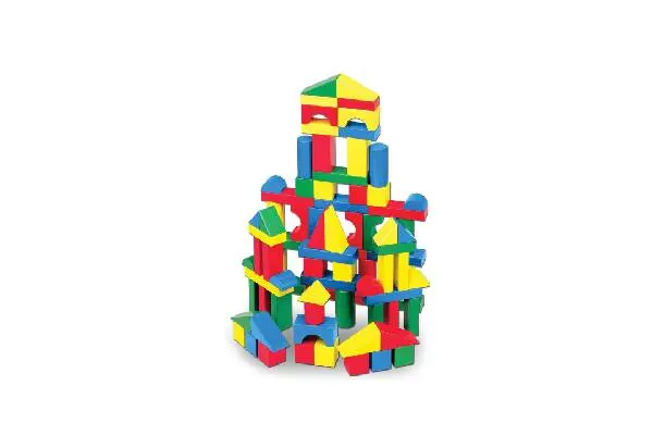 Melissa & Doug Wooden Building Blocks Set - 100 Blocks in 4 Colors and 9 Shapes Classic Kids Toys, Colored Wood For Toddlers Ages 2+ - FSC-Certified image