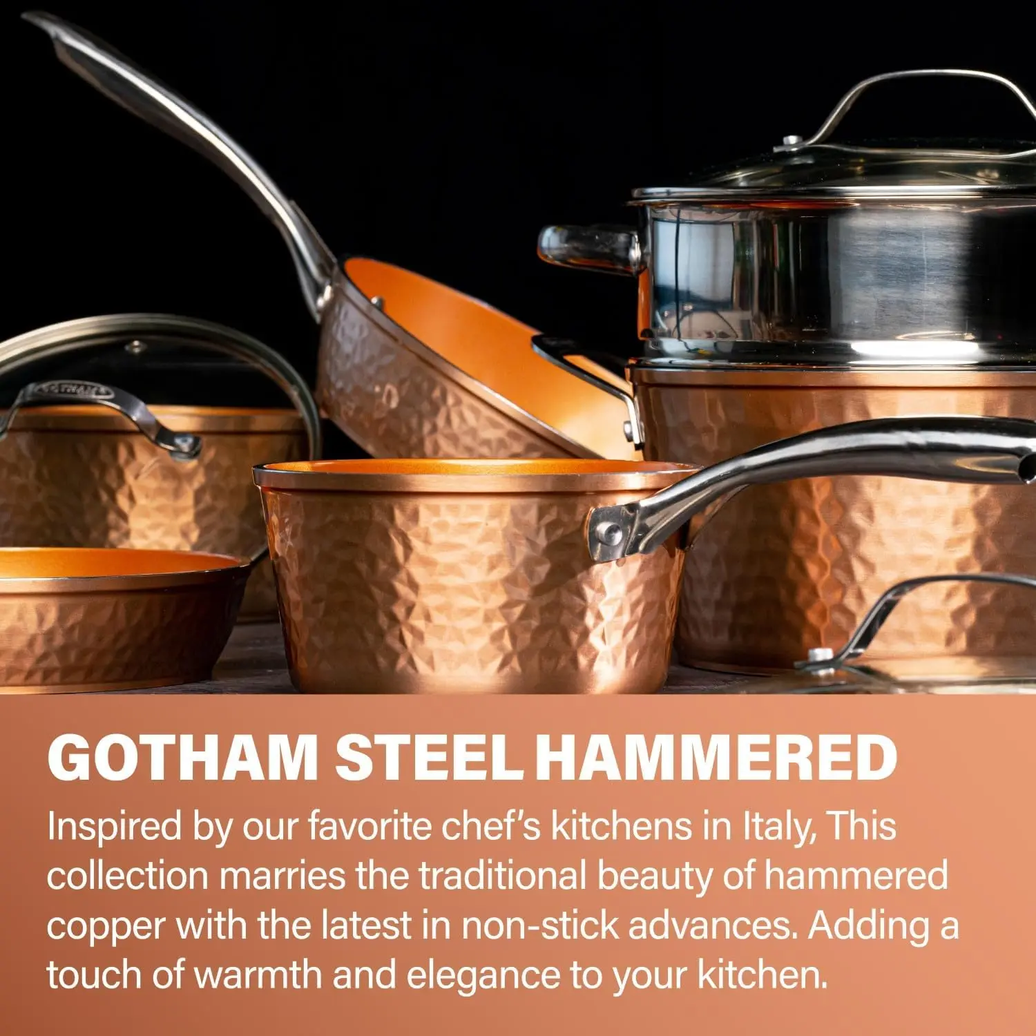 Hammered Ceramic Cookware Set – 15 Pcs – Deep Copper image 7