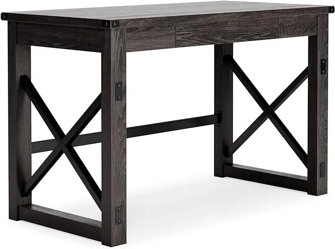 Signature Design by Ashley Freedan Rustic Farmhouse Home Office Desk, Dark Gray image 1