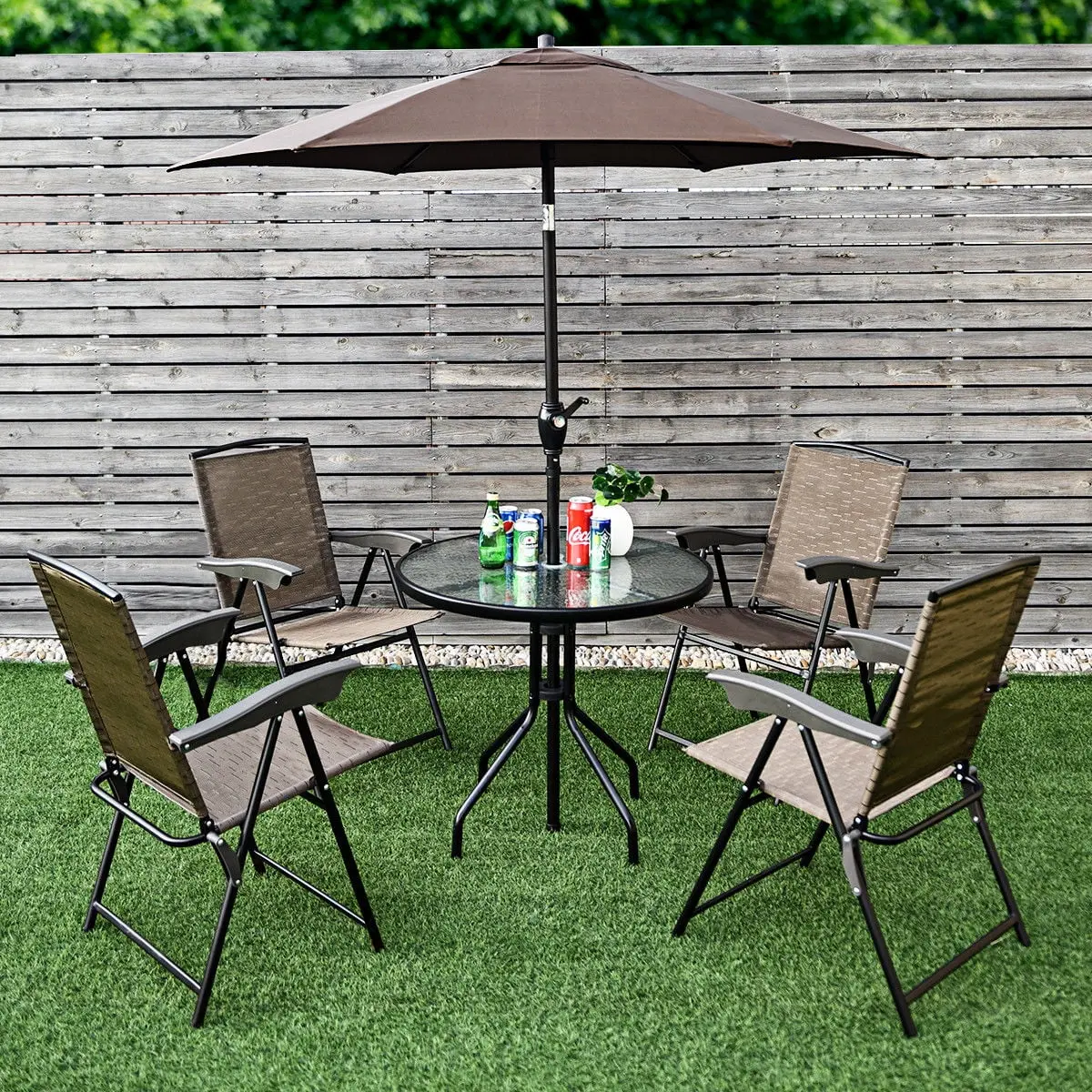 Costway 4PCS Folding Sling Chairs Steel Armrest Patio Garden Camping W/Adjustable Back image 4