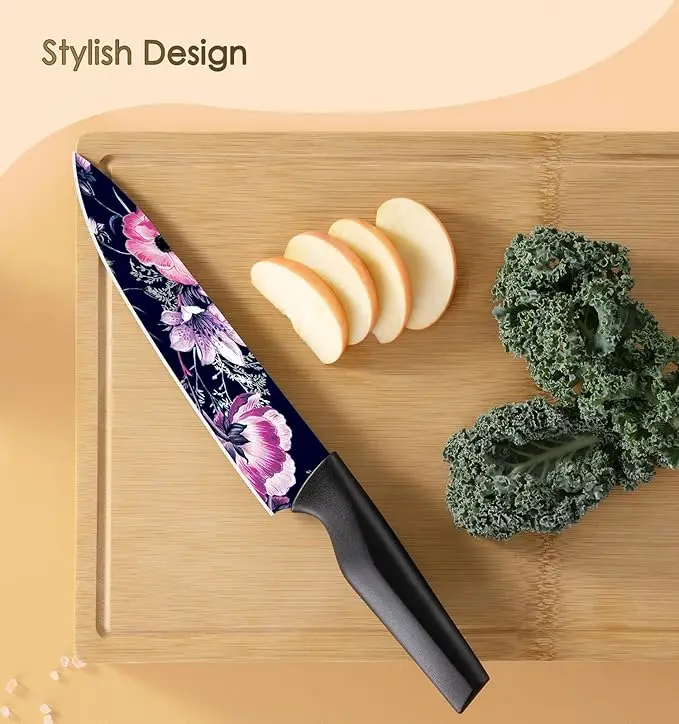 Astercook Knife Set, 12-Piece Flower Kitchen Knives Sets with Blade Guards, Dishwasher Safe, German High Carbon Stainless Steel, Perfect Gifts for Kitchen image 4