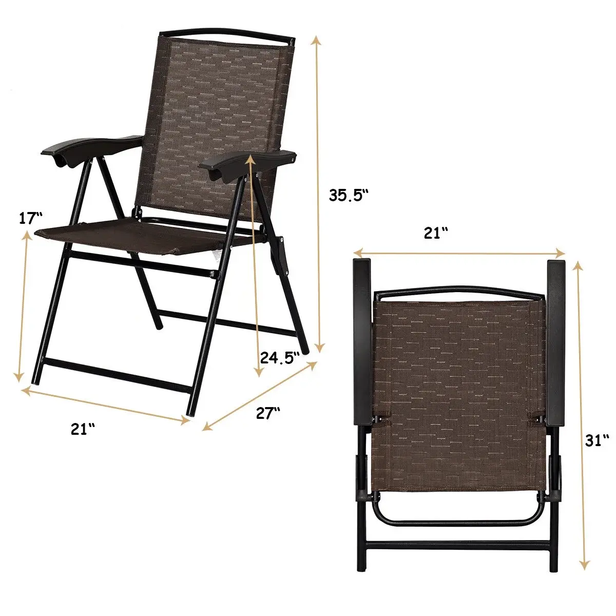 Costway 4PCS Folding Sling Chairs Steel Armrest Patio Garden Camping W/Adjustable Back image 5