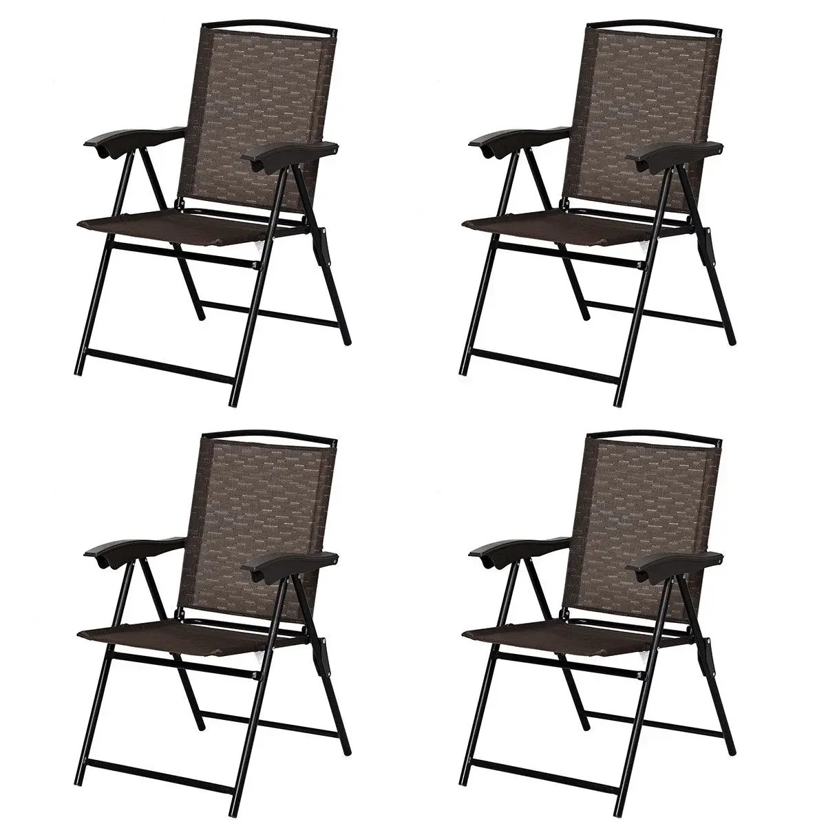Costway 4PCS Folding Sling Chairs Steel Armrest Patio Garden Camping W/Adjustable Back image 6