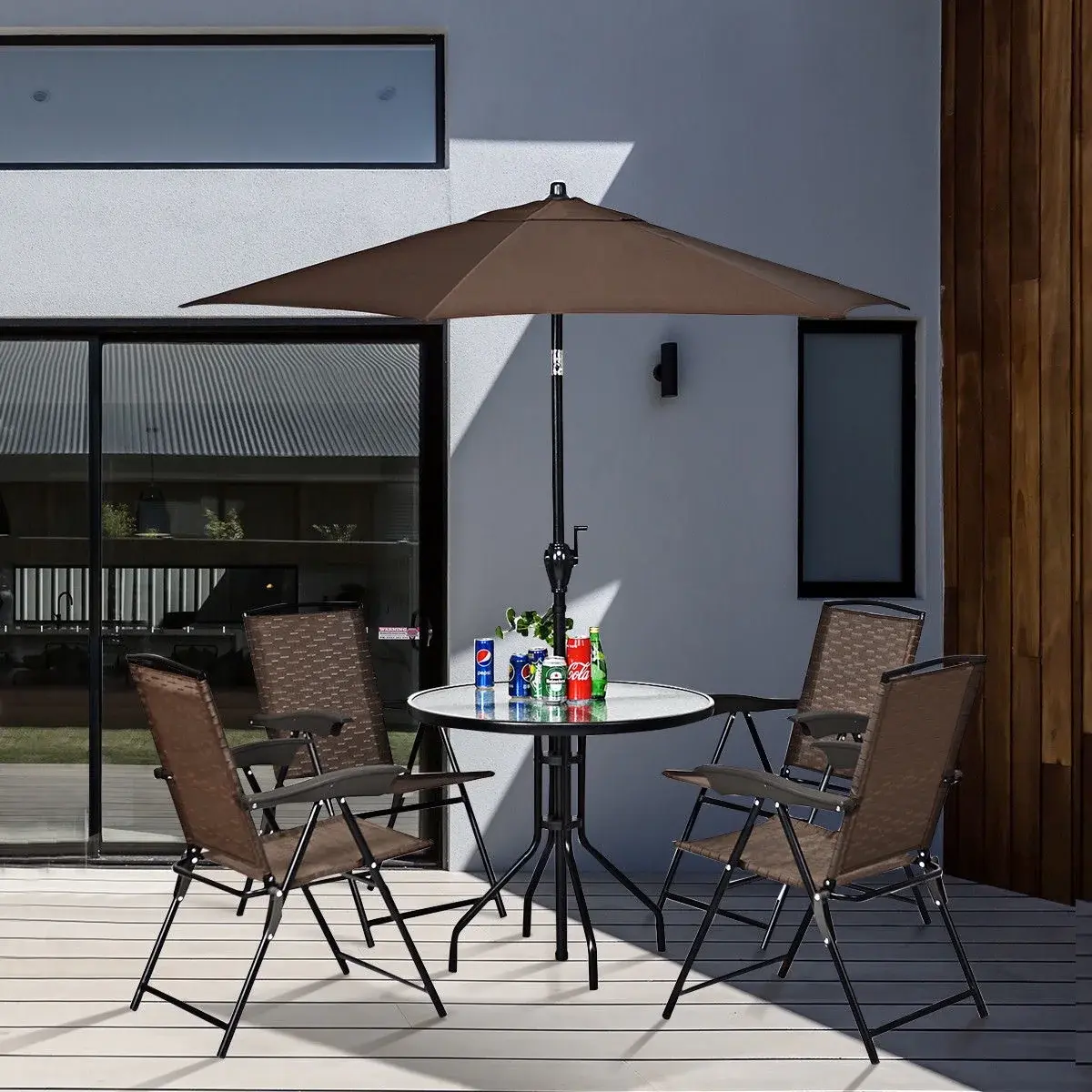Costway 4PCS Folding Sling Chairs Steel Armrest Patio Garden Camping W/Adjustable Back image