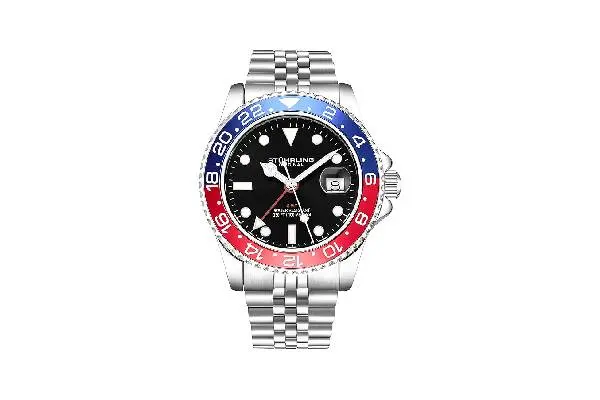 Stuhrling Original Men's Stainless Steel Jubilee Bracelet GMT Watch Quartz, Dual Time, Quickset Date with Screw Down Crown, Water Resistant up to 10 ATM image