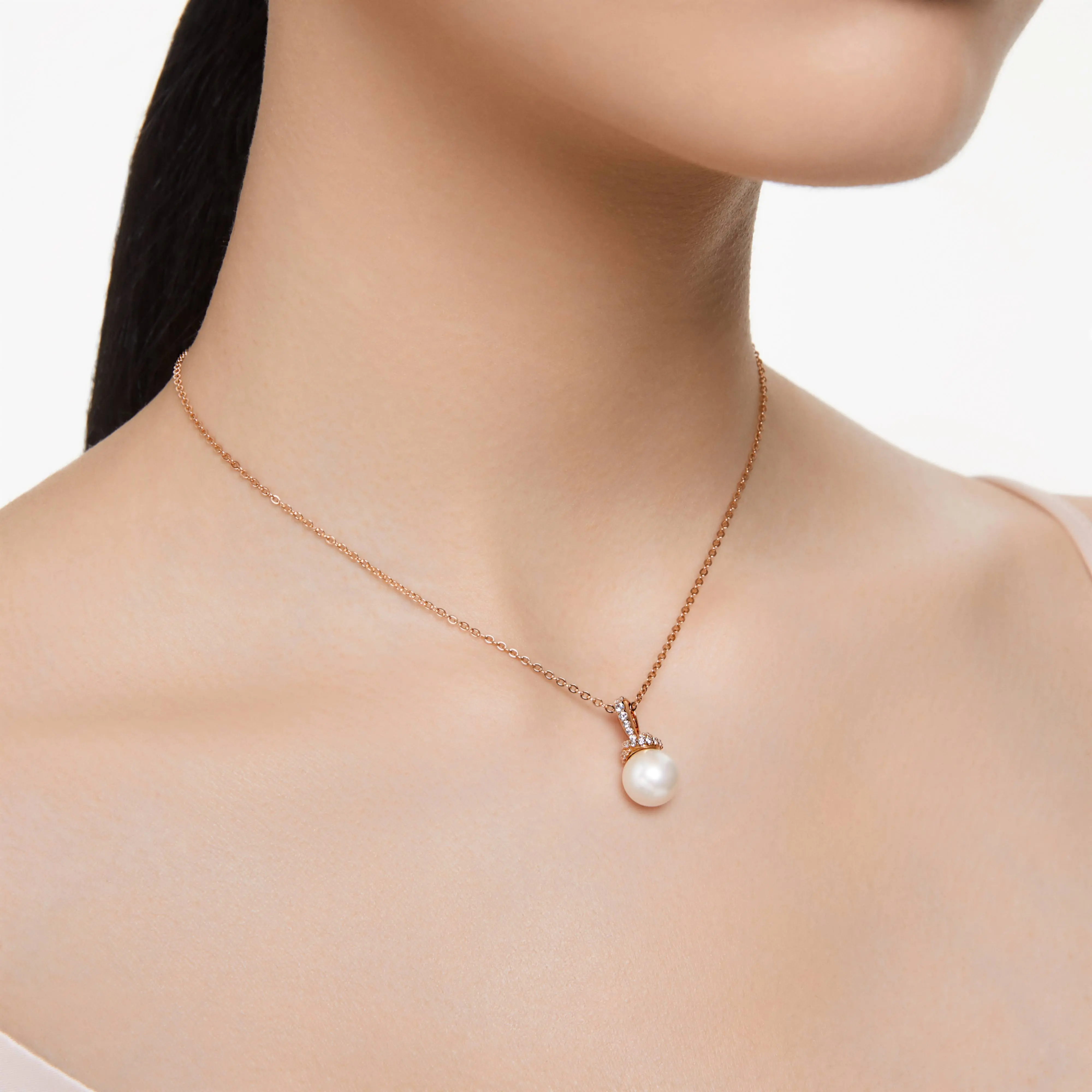 Original Pendant Crystal pearl, White, Rose gold-tone plated image 1