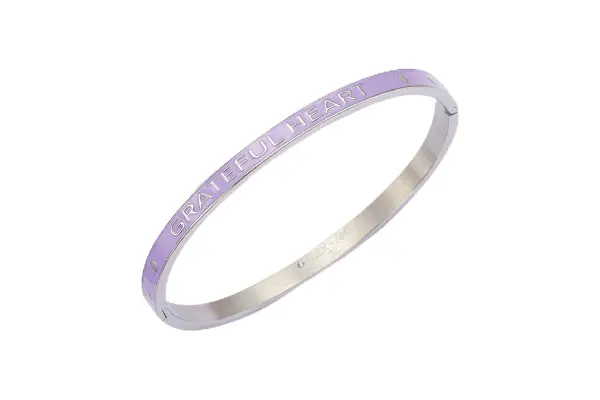 Alex and Ani Grateful Heart, Abundant Life Enamel Hinge Bracelet:Stainless Steel Silver:Purple image