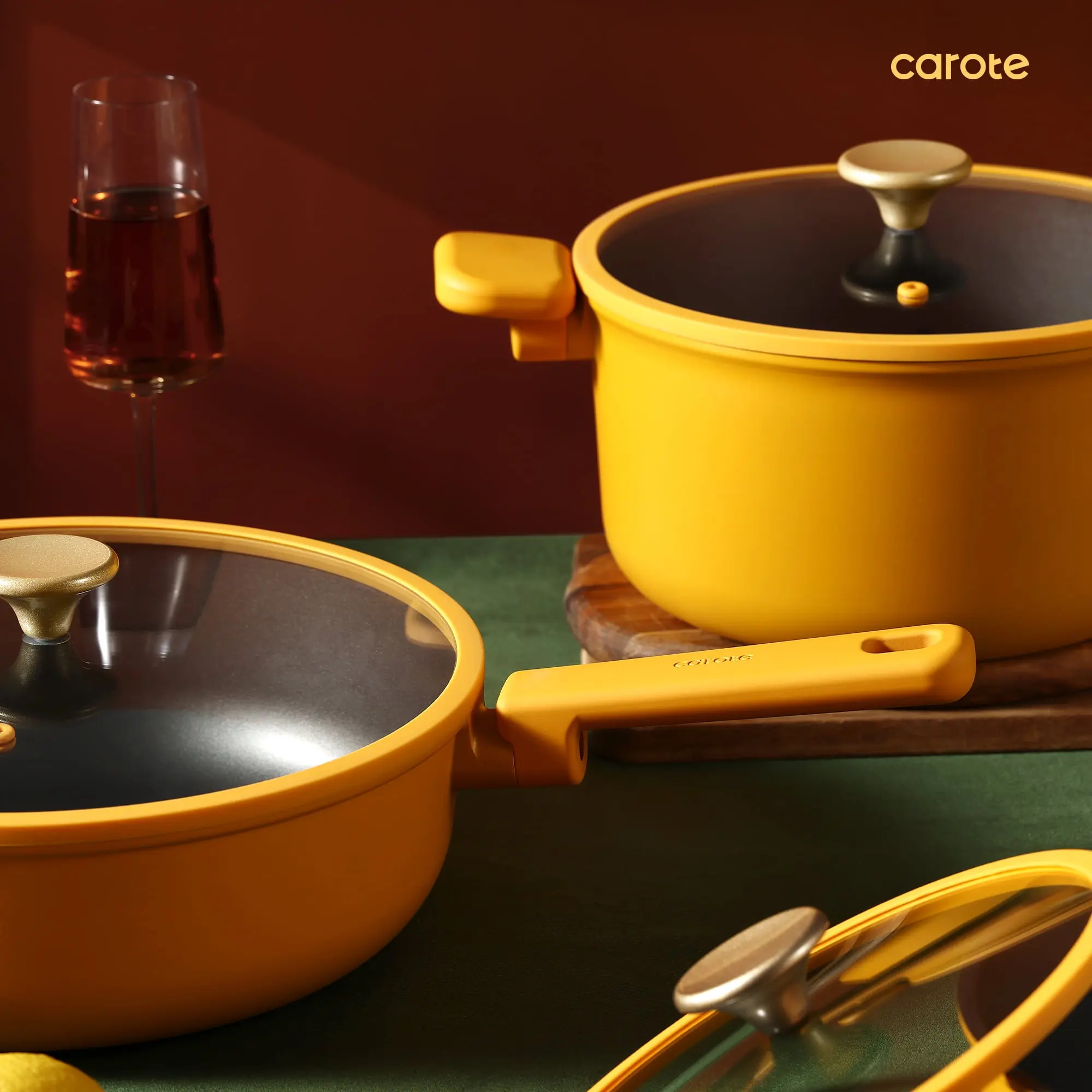 Carote 16 Pcs Kitchen Cookware Sets, Nonstick Pots and Pans Set, Induction Cookware, Lemon Drop image 2