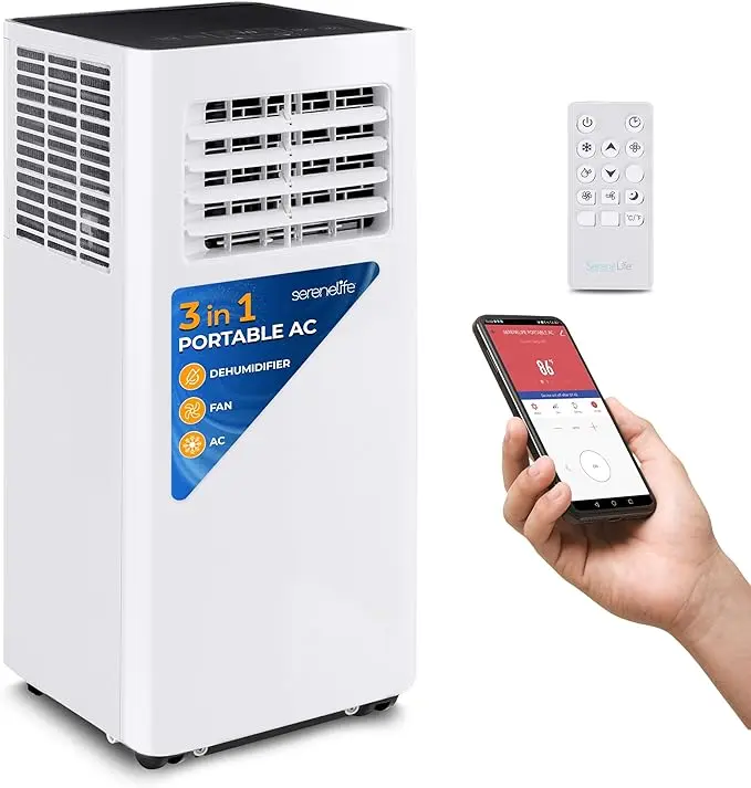 SereneLife Small Air Conditioner Portable 8,000 BTU with Built-in Dehumidifier - Portable AC unit for rooms up to 350 sq ft - WiFi app + Remote Control, Window Mount Exhaust Kit image 1