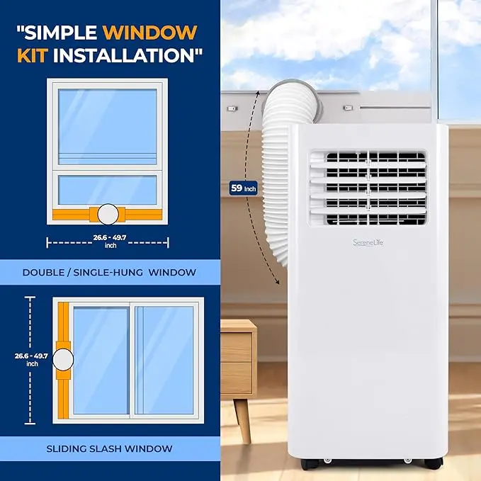 SereneLife Small Air Conditioner Portable 8,000 BTU with Built-in Dehumidifier - Portable AC unit for rooms up to 350 sq ft - WiFi app + Remote Control, Window Mount Exhaust Kit image 4