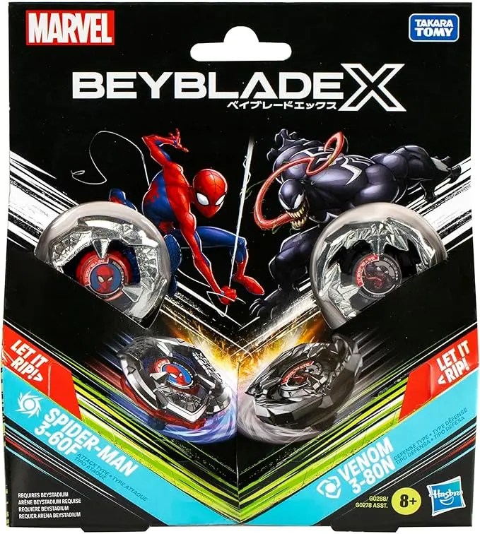  Beyblade X Marvel Collab Spider-Man 3-60F vs. Venom 3-80N Multipack Set, Includes 2 Right-Spin Tops & Launchers, Spinning Toys for Kids 8 for Marvel Fans, Boys and Girls image 4