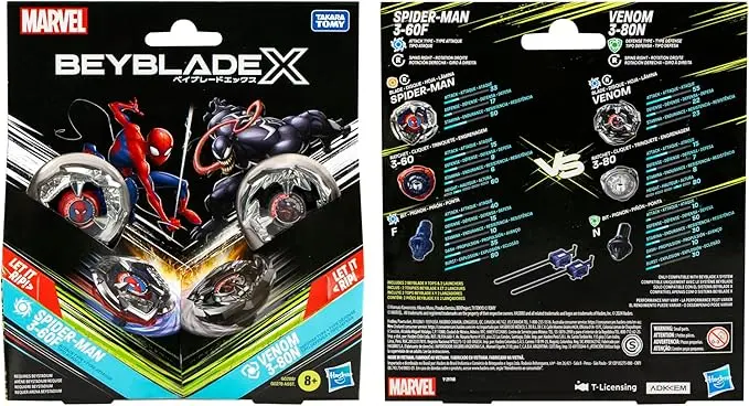  Beyblade X Marvel Collab Spider-Man 3-60F vs. Venom 3-80N Multipack Set, Includes 2 Right-Spin Tops & Launchers, Spinning Toys for Kids 8 for Marvel Fans, Boys and Girls image 5