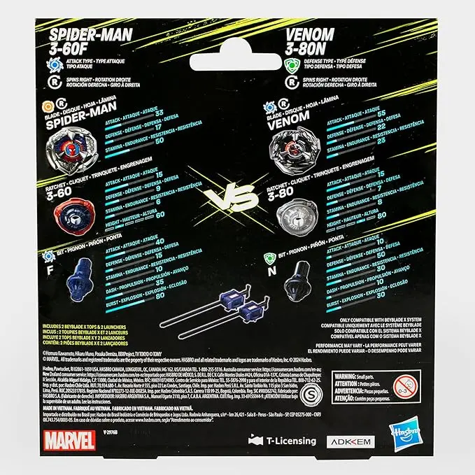  Beyblade X Marvel Collab Spider-Man 3-60F vs. Venom 3-80N Multipack Set, Includes 2 Right-Spin Tops & Launchers, Spinning Toys for Kids 8 for Marvel Fans, Boys and Girls image 7