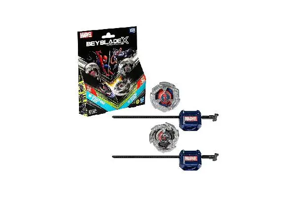  Beyblade X Marvel Collab Spider-Man 3-60F vs. Venom 3-80N Multipack Set, Includes 2 Right-Spin Tops & Launchers, Spinning Toys for Kids 8 for Marvel Fans, Boys and Girls image