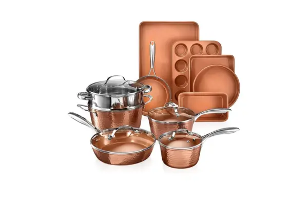 Hammered Ceramic Cookware Set – 15 Pcs – Deep Copper image