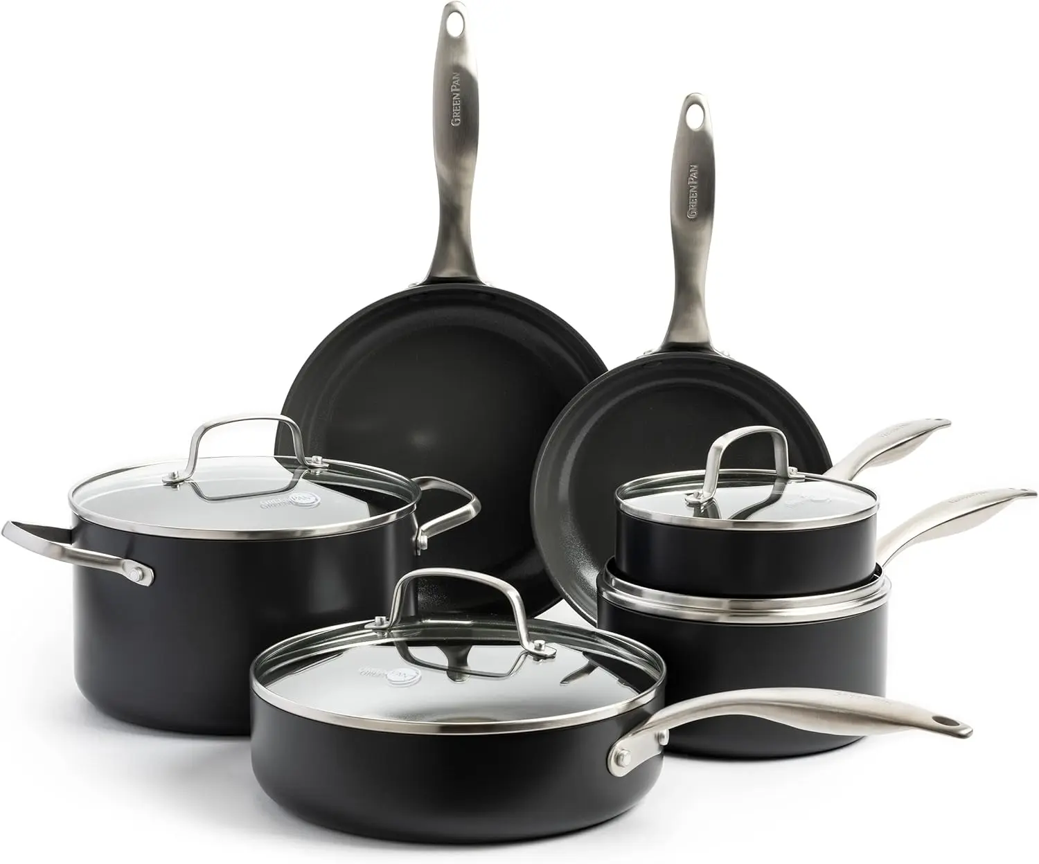 GreenPan Canterbury Hard Anodized Healthy Ceramic Nonstick, 10 Piece Cookware Pots and Pans Set, PFAS-Free, Dishwasher Safe, Oven Safe, Black image 1
