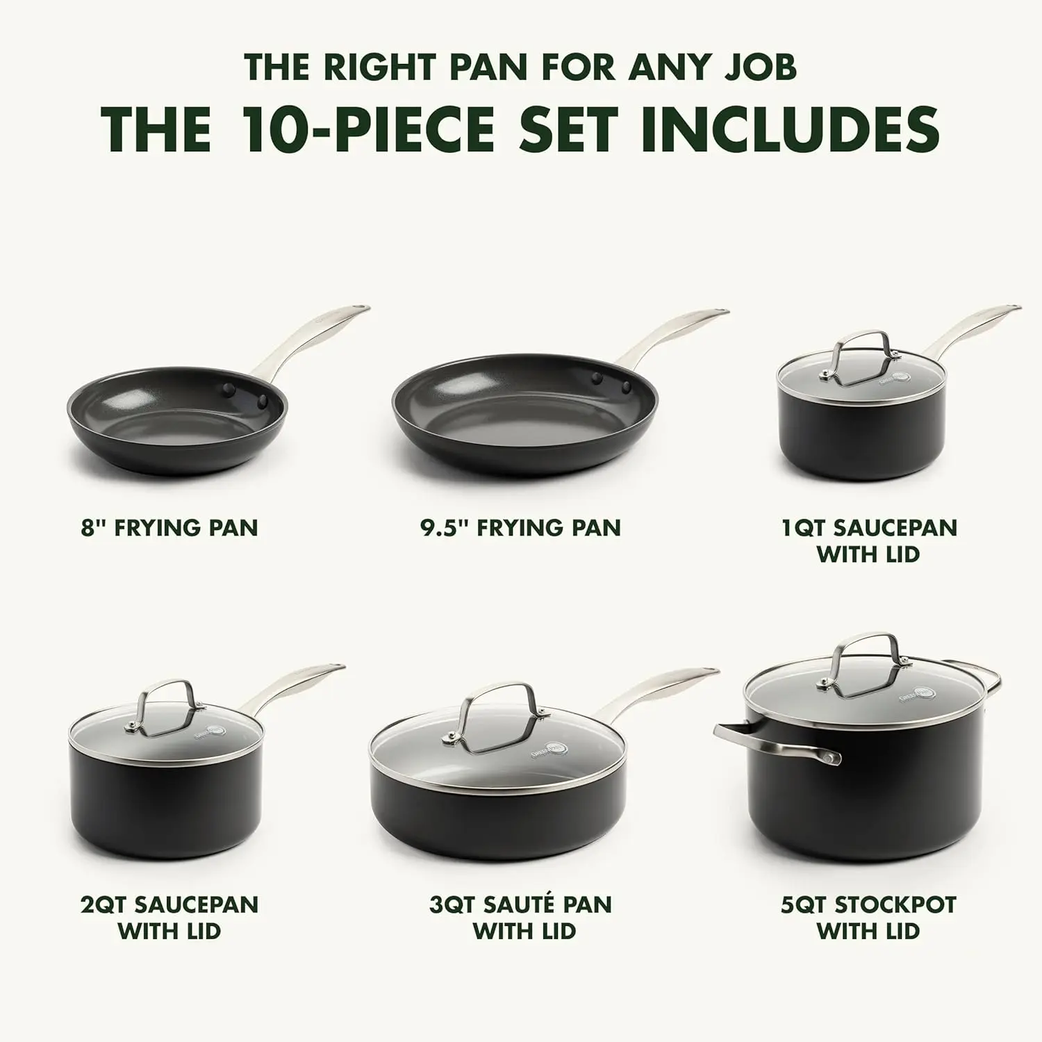 GreenPan Canterbury Hard Anodized Healthy Ceramic Nonstick, 10 Piece Cookware Pots and Pans Set, PFAS-Free, Dishwasher Safe, Oven Safe, Black image 5