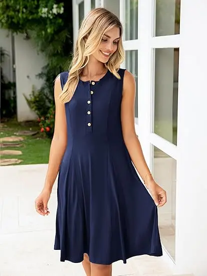 Simplee Womens 2025 Summer Mini Dress - Casual Sleeveless Button Down Vacation Short Sundress with Pockets image 3