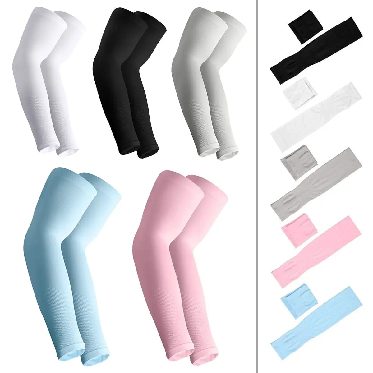5 Pairs Cooling UV Protection Sun Sleeves, Long Arm Cover for Men Women, Outdoor Sports Sun Sleeves for Running Golf Cycling Basketball Driving Fishing image 1