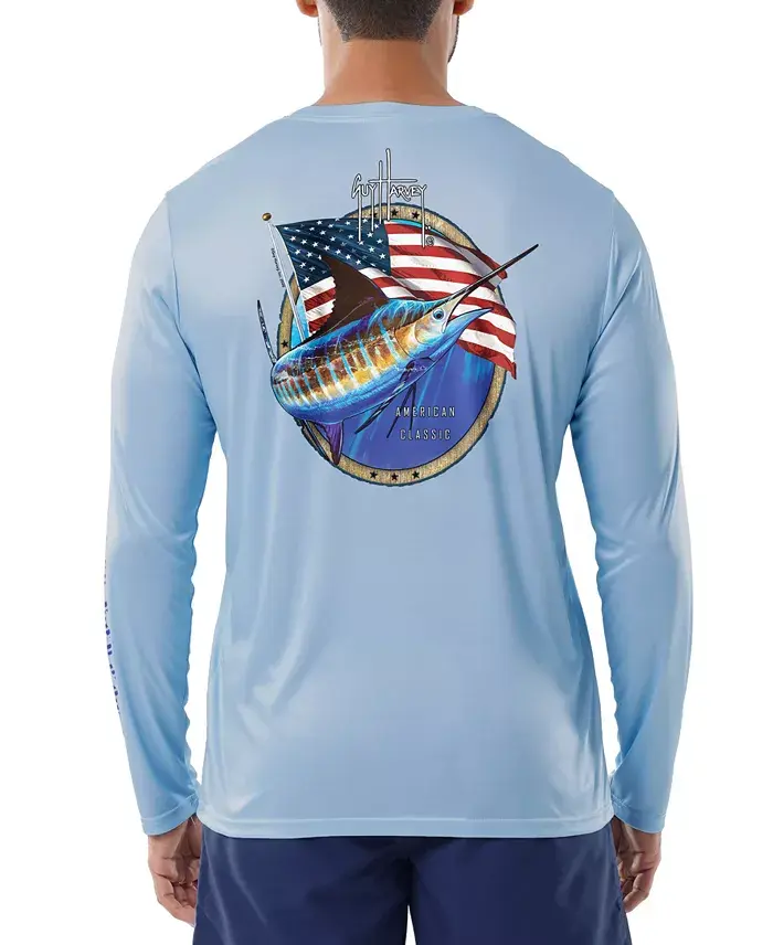 Guy Harvey Men's American Classic Logo Graphic Long-Sleeve Sun Protection T-Shirt image