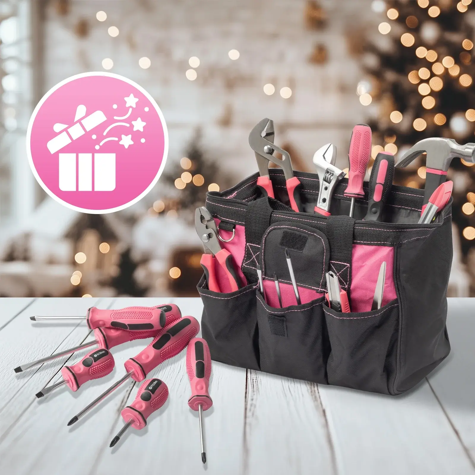 Ktaxon 221-Piece Pink Household Tool Set with 12" Storage Bag image 6