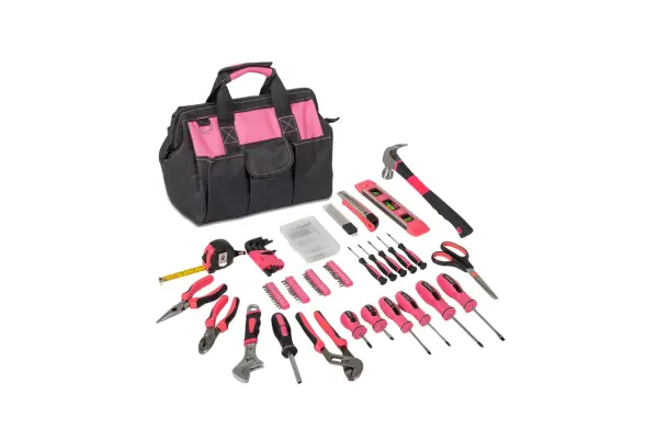 Ktaxon 221-Piece Pink Household Tool Set with 12" Storage Bag image