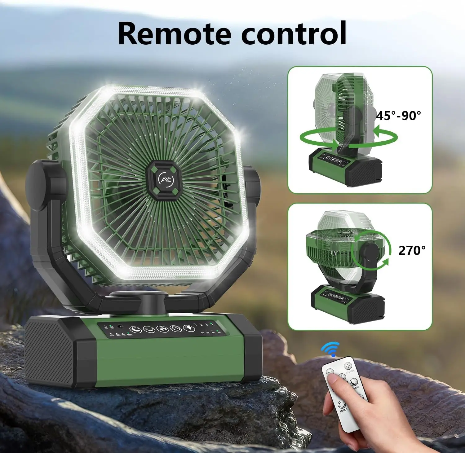 Portable Fan 24000mAh Battery Powered with Remote & LED, 4 Speed Strong Airflow, Desk/Camping/Outdoor/Gym Fan for Office Travel Treadmill Camping Gear image 6
