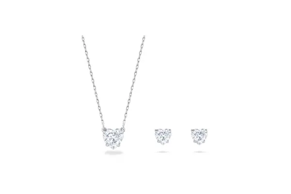 Attract set Heart, White, Rhodium plated image