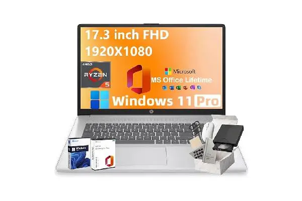 HP 17.3" FHD Laptop for Business & Students - w/External DVD Drive & Office Lifetime License, AMD Ryzen 5 7430U CPU, 250 Nits IPS Display, Webcam, Wifi6, Win 11 Pro (64GB RAM 2TB SSD) image