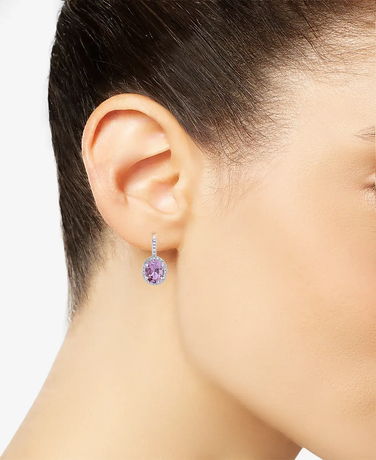 Macy's Amethyst (2-2/5 ct. t.w.) and Diamond Accent Drop Earrings in Sterling Silver image 2