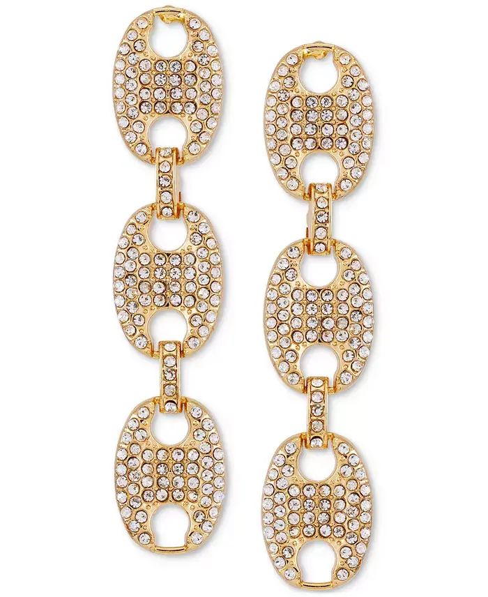 Gold-Tone Pavé Link Triple Drop Statement Earrings image 1