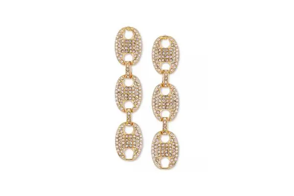 Gold-Tone Pavé Link Triple Drop Statement Earrings image