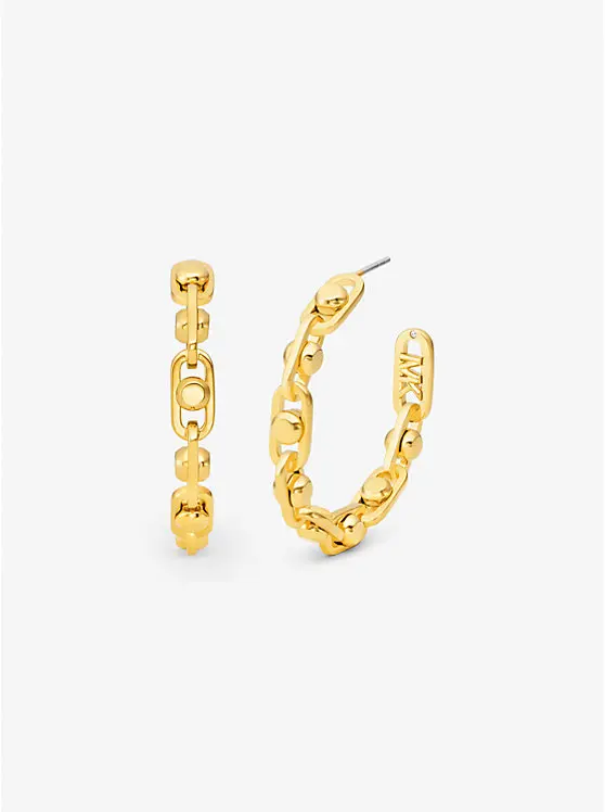 Astor Link Medium Precious Metal-Plated Brass Hoop Earrings image 1