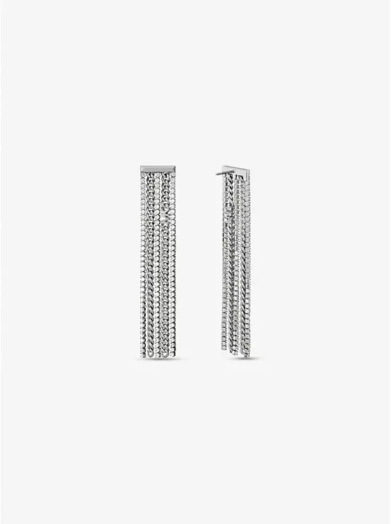 Precious Metal-Plated Brass Pavé Chain Drop Earrings image 2