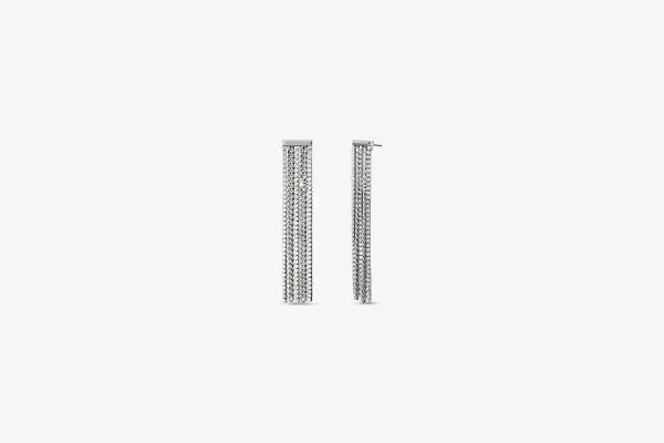 Precious Metal-Plated Brass Pavé Chain Drop Earrings image
