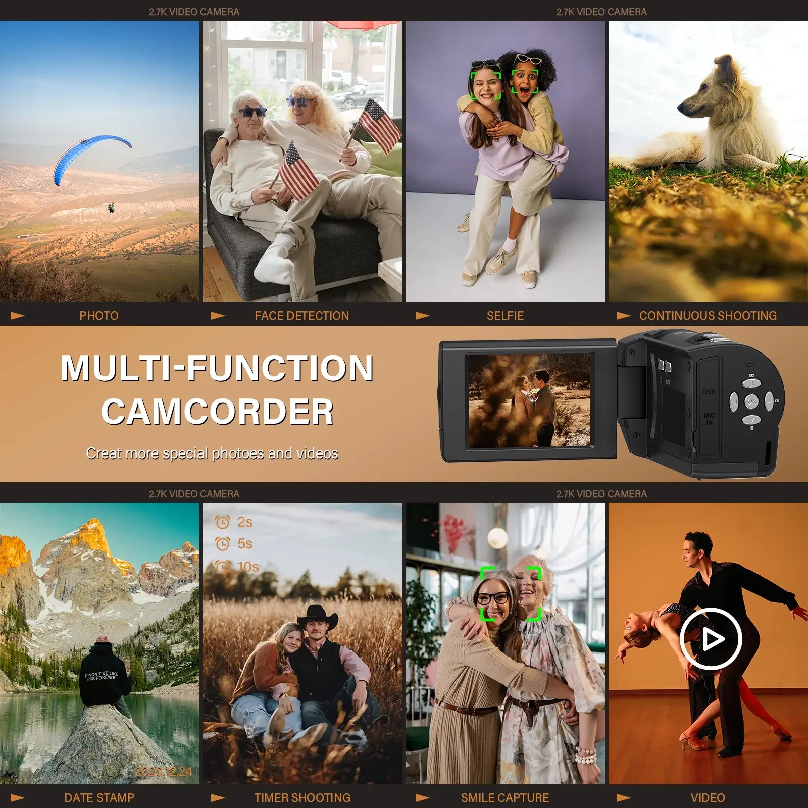 SEREE Video Camera for Youtube Camcorder QHD 2.7K 50MP Vlogging Digital Camera with 32GB Card and 2 Batteries image 1