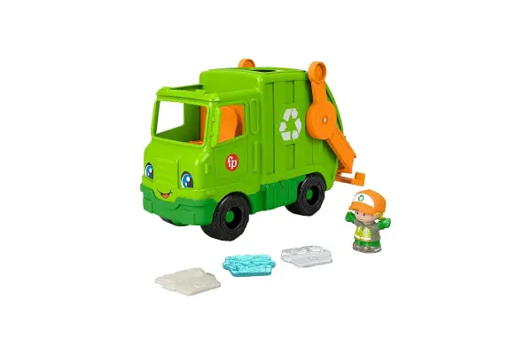 Fisher-Price Little People Toddler Toy Recycling Truck Musical Garbage Vehicle with Figure for Preschool Pretend Play Ages 1+ Years image