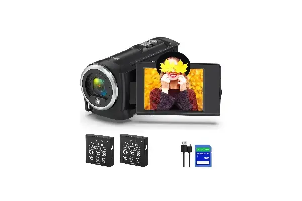 SEREE Video Camera for Youtube Camcorder QHD 2.7K 50MP Vlogging Digital Camera with 32GB Card and 2 Batteries image