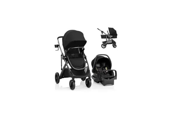 Evenflo Pivot Suite Travel System with LiteMax Infant Car Seat with Anti-Rebound Bar Dunloe Black image